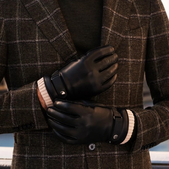 Alessandro (black) - lambskin leather gloves with cashmere lining & touchscreen