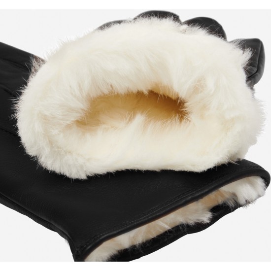 Marco (black) - lambskin leather gloves with white fur lining