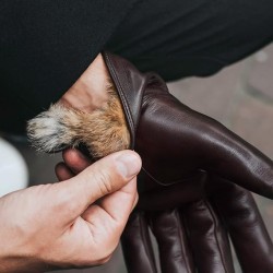 Marco (brown) - lambskin leather gloves with brown fur lining
