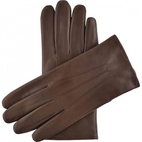 Marco (brown) - lambskin leather gloves with brown fur lining